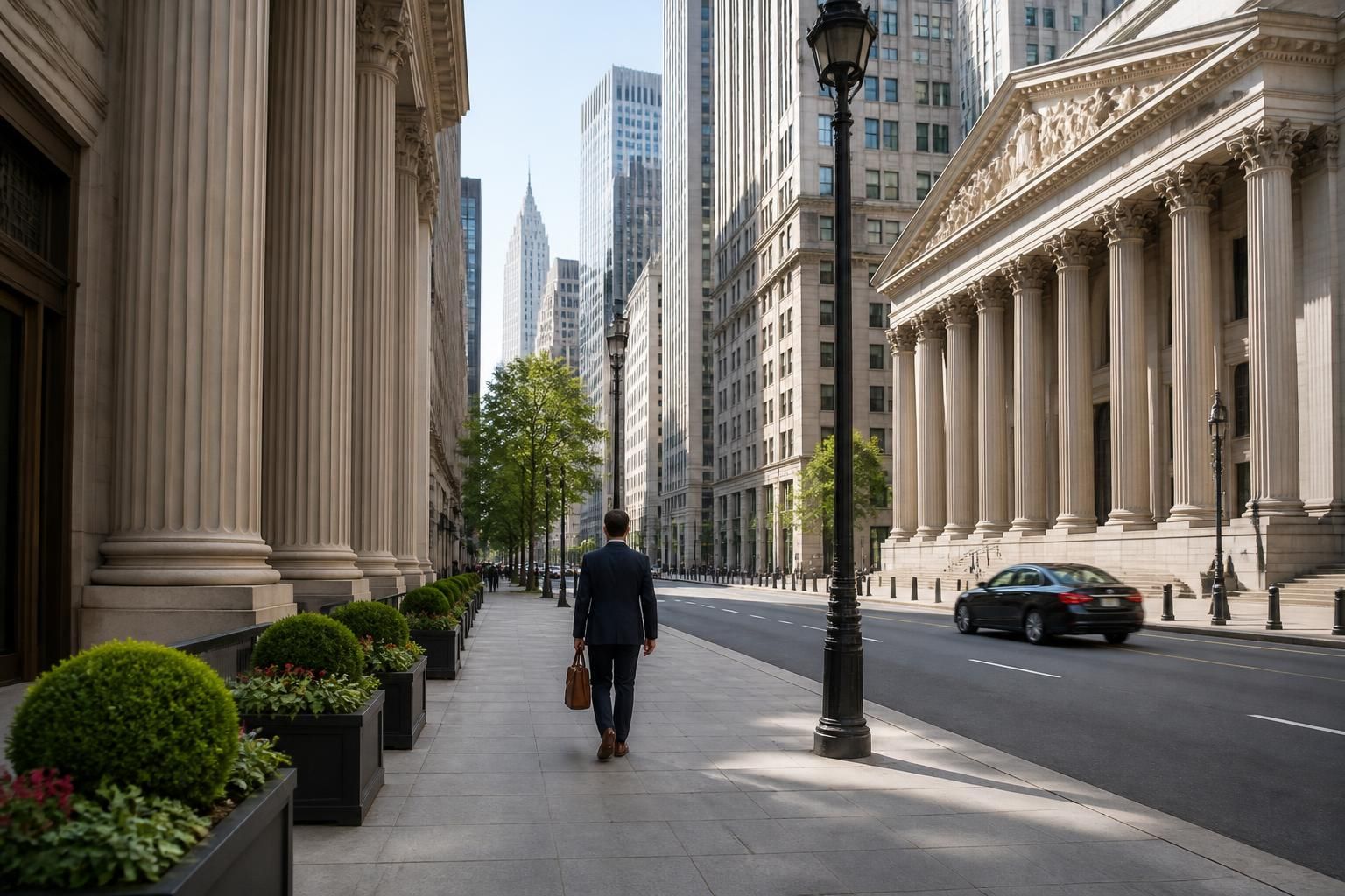 Bank district with refined architecture and broad streets.
