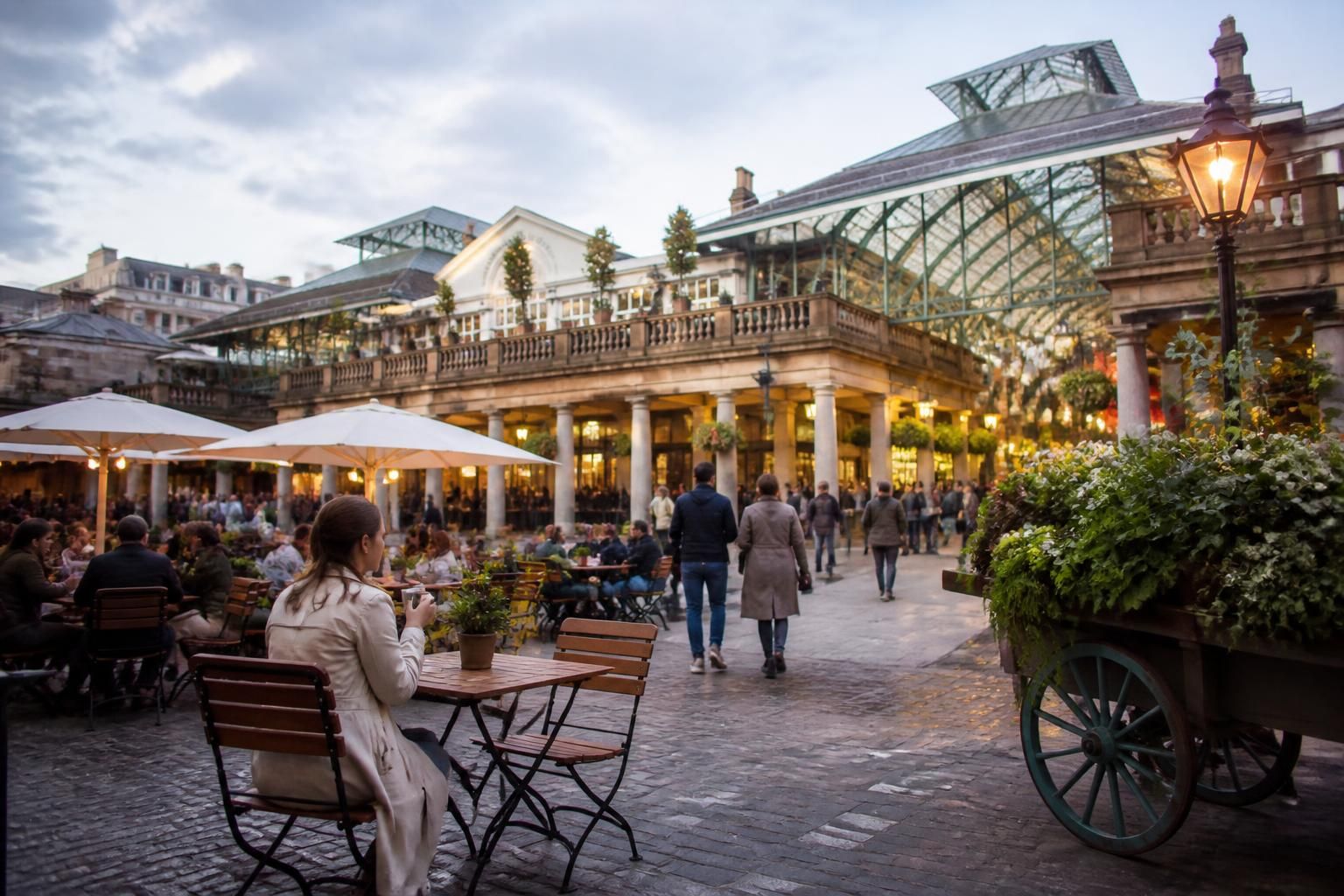 Covent Garden piazza with elegant architecture and open space.