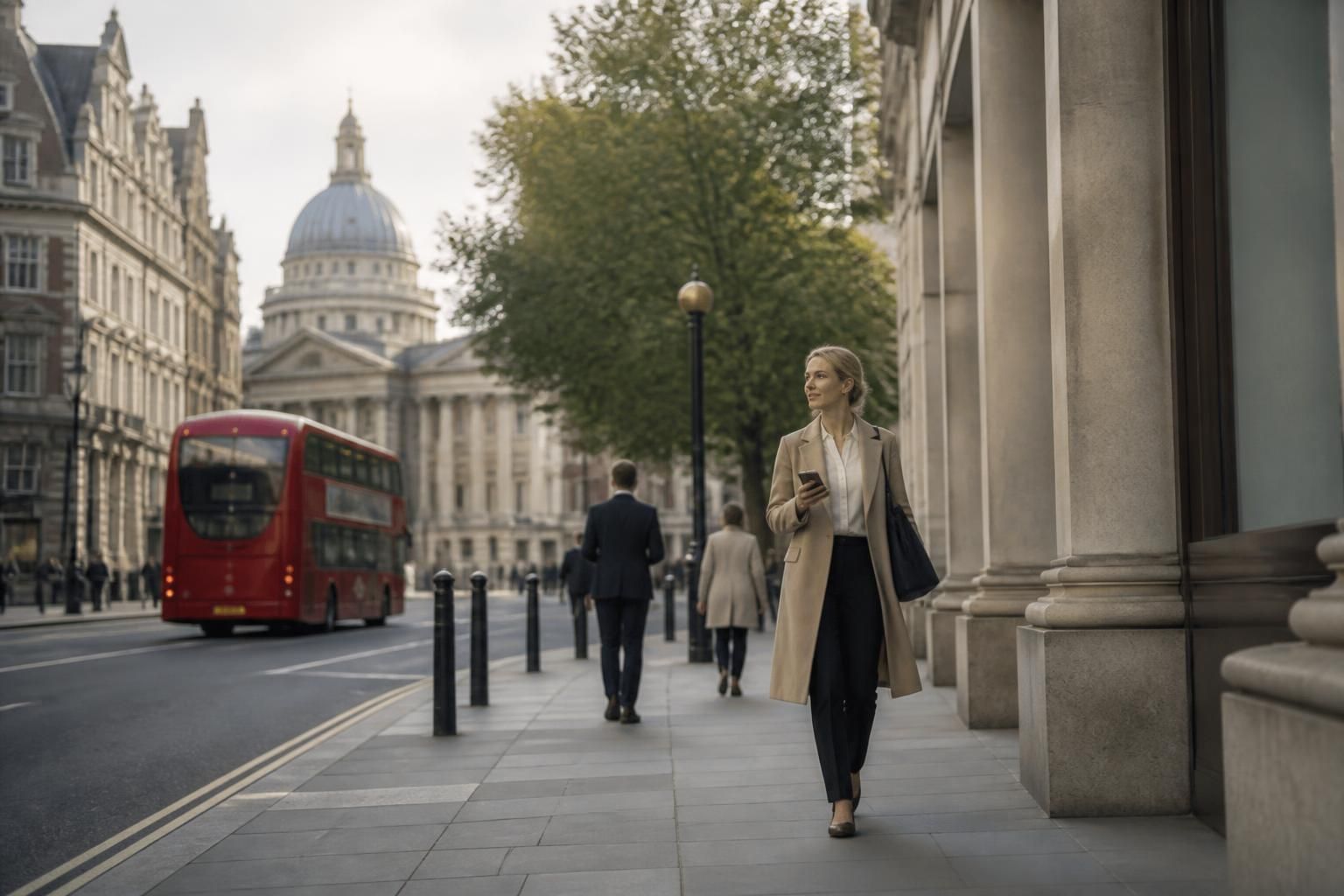 Holborn city scene with classic London architecture.