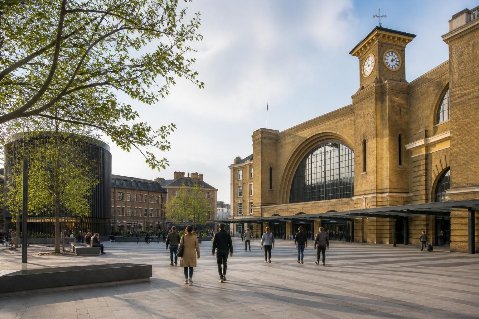 King’s Cross scene with contemporary urban design and restored buildings.