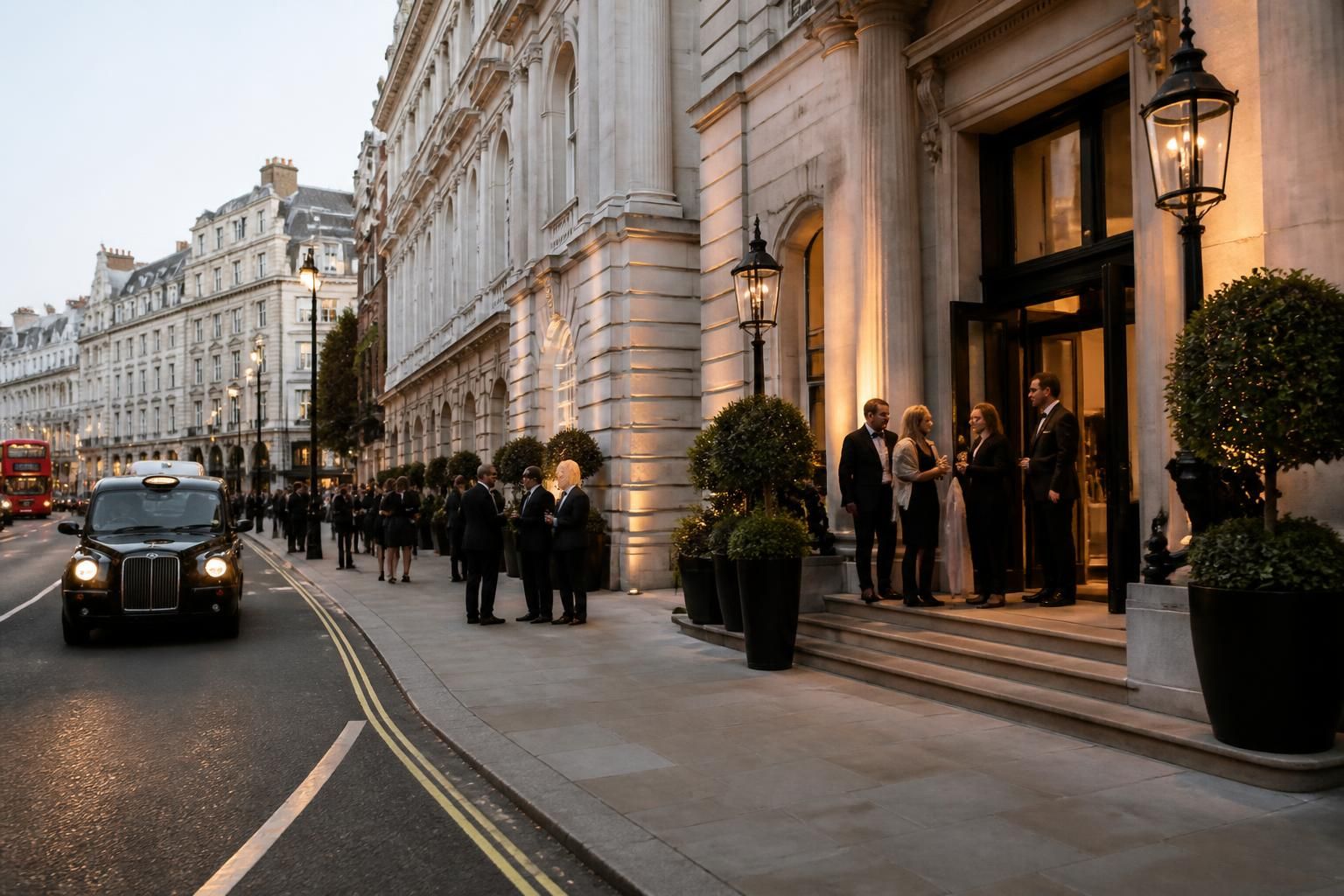 Welcoming London street scene with historic architecture.
