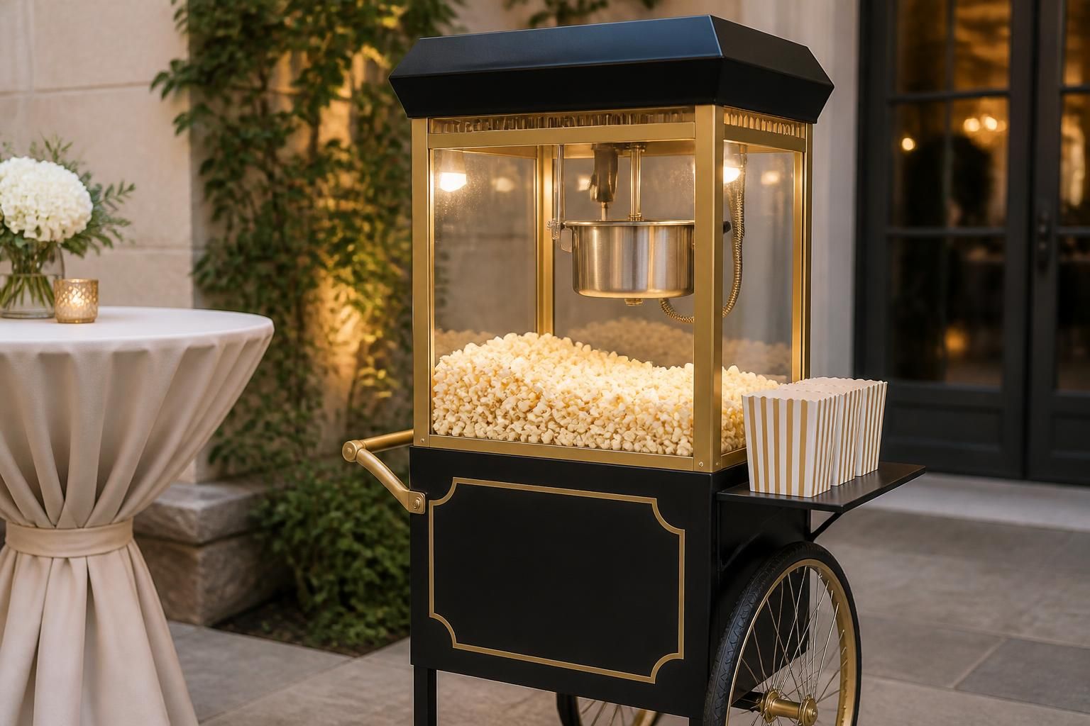 Retro popcorn cart with classic fairground styling.